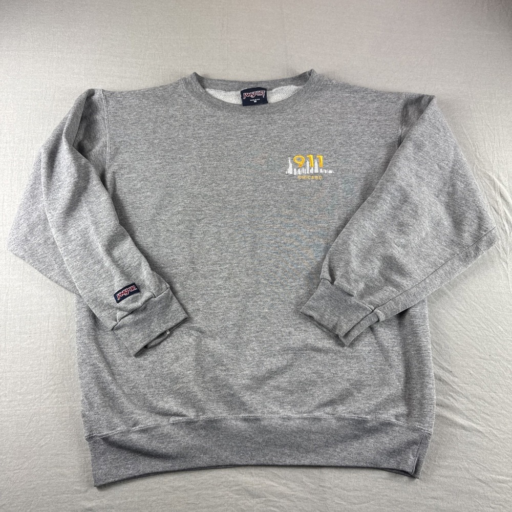 Vtg Jansport Sweater Mens M Gray Pullover Sweatshirt Made in USA Chicago 911 90s